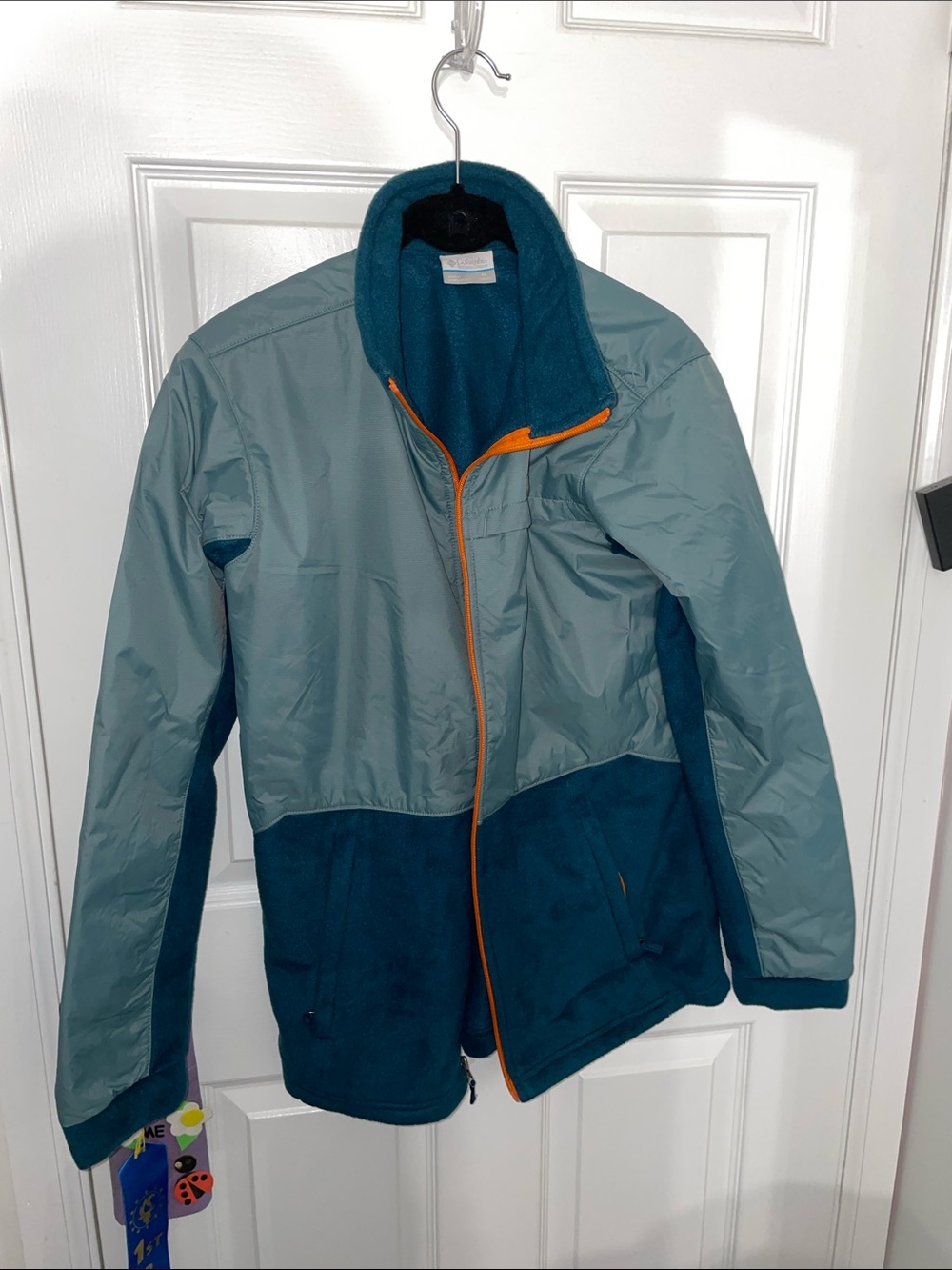Columbia Kids Teal Two-Tone Jacket with Orange Zipper